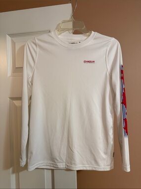 Magellan Outdoors White Long-Sleeve Performance Tee with Red Sleeve Graphic